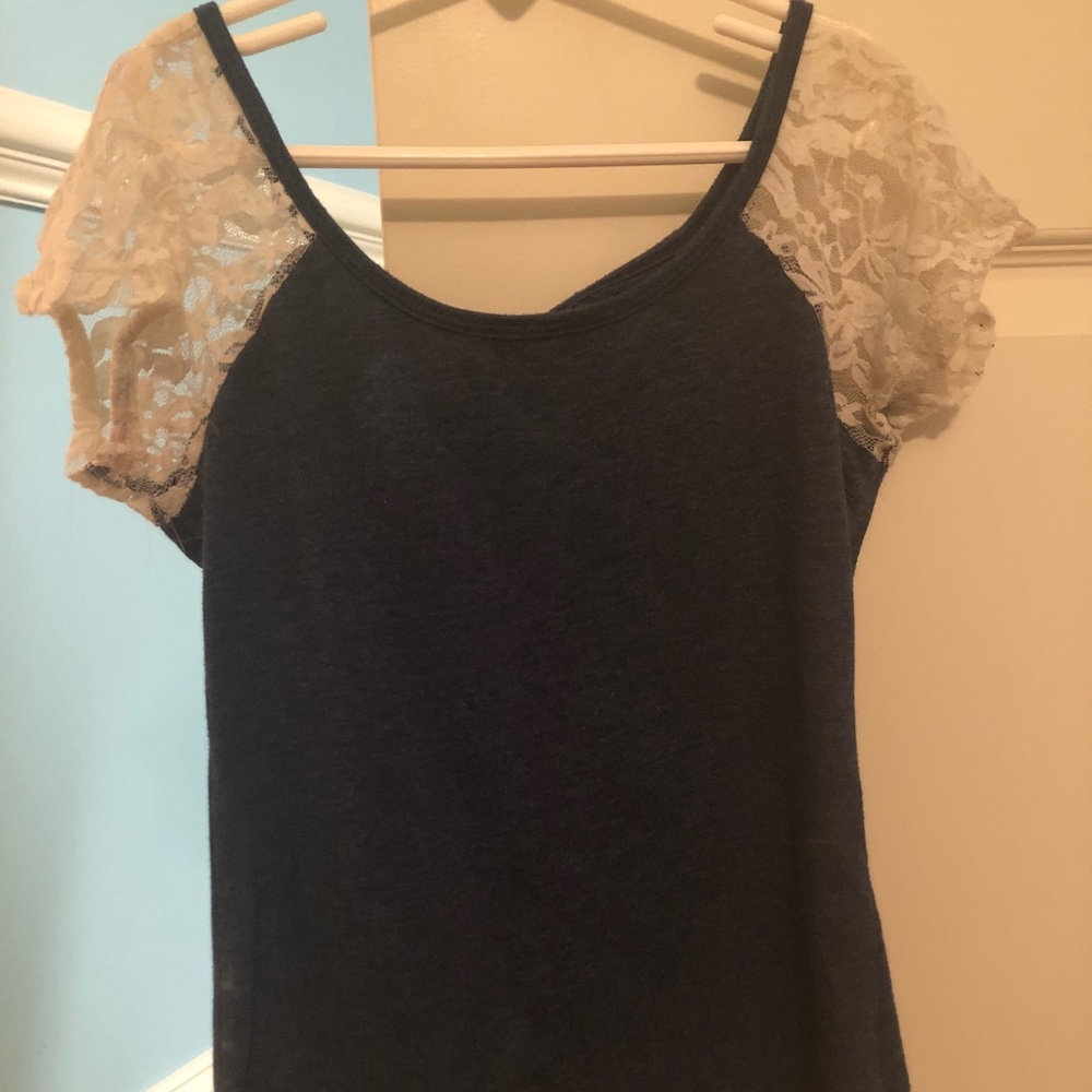 Blue and white lace tee